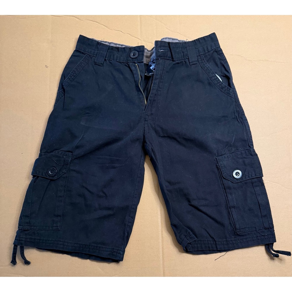 Beverly Hills Polo Club Mens Black Cargo Shorts Size 16 Cotton Twill Casual